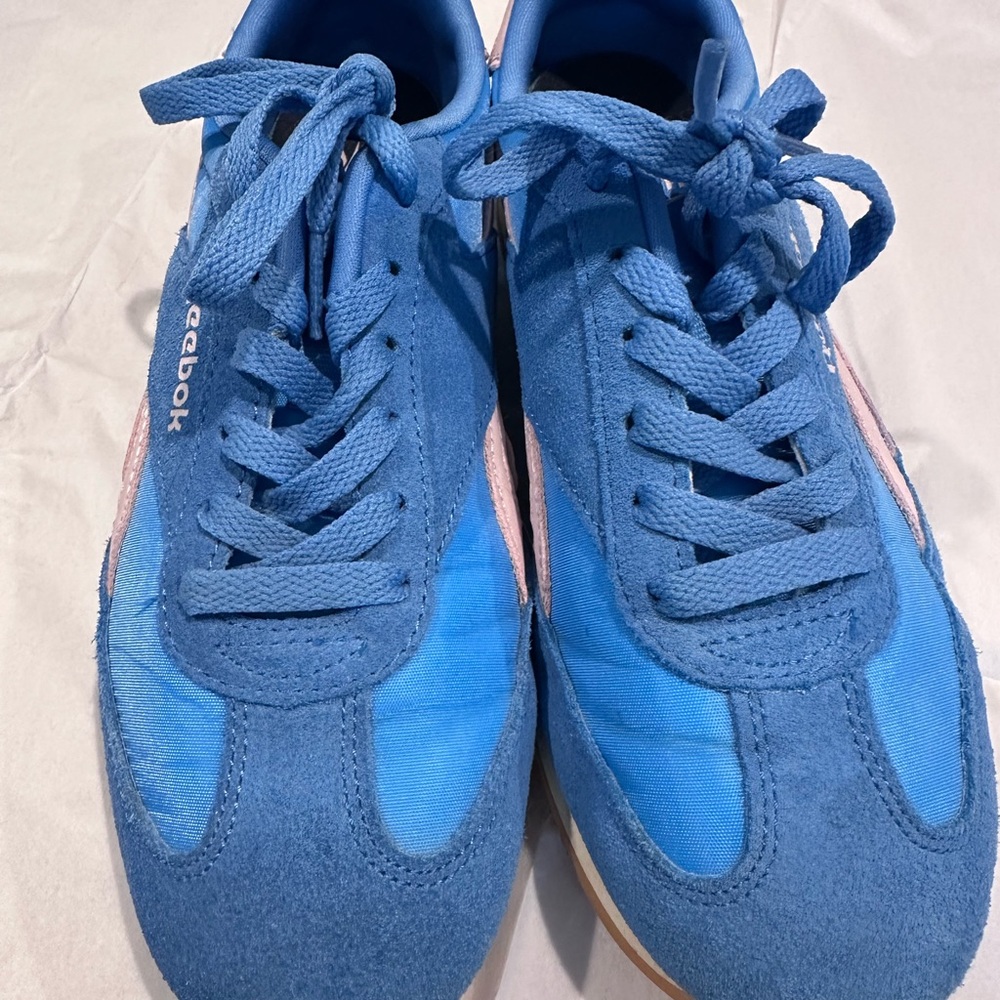 Reebok Blue Suede & Mesh Sneakers with Pink Accents